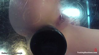 Desirable blond banging double penetration machine