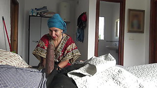 This Turkish granny is SHOCKED !!! I take out my big black cock in front of her.