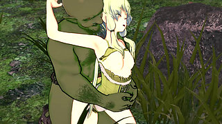 Elf Archer Gets Fucked in the Forest by a Goblin