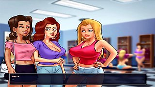 Hot blonde with big boobs gets down in a cramped locker during summer