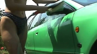 German Teen Is Washing Car in Her Panties