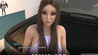 Jamie gives Tia a spanking in public with big boobs on display