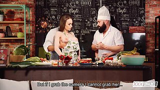 Angel Rush Sizzles in Fiery Kitchen Threesome Passion