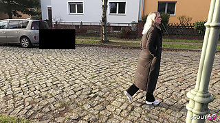 German Blonde Girl Lisa Pick up and Talk to Risky Fuck in Car at Public Place