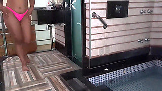 Pool Solo: Hairy Pussy's Wet Self-pleasure