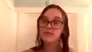 Cute Nerdy Girl With Big Tits In The Shower