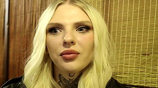 POV amateur blonde slut blowing monster dick in the bus