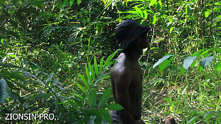 African girl in search of firewood in the bush got fuck by a bush man