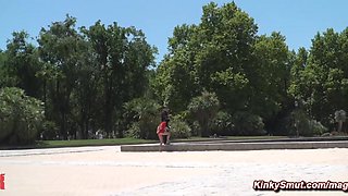 Slave on a leash gang nailed in public