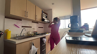 Maid with Huge Ass Cleans Apt Then Jerks Her Boss Part 1