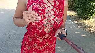 Lace Dress Flashing Tits and Pussy