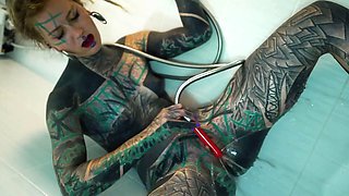 Extreme Anal Shower Play by Heavily Tattooed Model – Solo Anal Masturbation