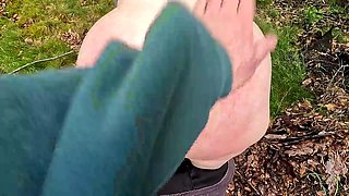Bouncy Tits Action Bends for Outdoor Ass Spanking in Forest