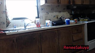 Pregnant Sink Plunging in Bra and Panty