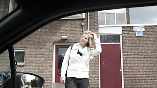 Pretty blonde gets fucked by BBC bent over the car