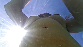 Naughty Blonde Pees in the Ocean Outdoor and Swimming Underwater