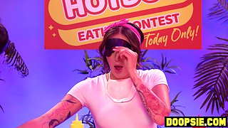 Lesbian Ebony babe fucks two competitors