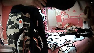 Cute amateur asian web cam girl playing with her toy