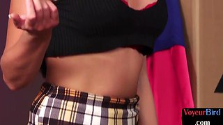 Voyeur full-breasted mom with pierced nipple seducing perv jer