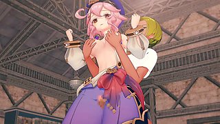 Genshin Impact Dori in a 3D hentai animation featuring fingering, handjob, and blowjob