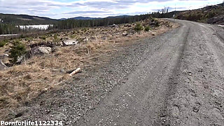 Hiking adventures flashing naked body and getting fucked in a park with cumshot on the face POV