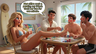 Married Blonde's Beach Tease Becomes Wild House Game with Husband and Young Men (ai Generated)