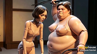 Fat Mistress Whips Bound Skinny Slave - Body Contrast Humiliation