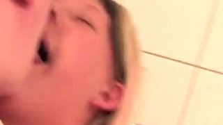 Colored hair chick gets smashed in the bathroom