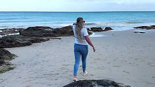 Peeing in Tight Jeans on the Beach
