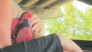 Tattooed Slut with Huge Tits Slobbered My Cock in the Tesla Then I Filled Her Tank