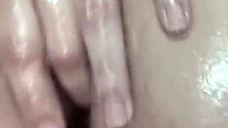 Big bubble butt of my wife playing with oil and a bottle