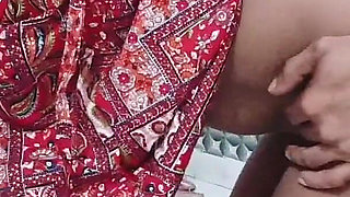 Real Indian Couple Hot Sex in Red Dress - Blowjob, Deepthroat, Missionary & Doggy with Cum on Breasts