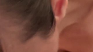 Mature Sucking the Cum Out with Her Hanging Boobs Swinging Cum in Mouth