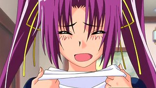 Blondes with big boobs in a steamy anime threesome on the bed