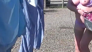 Trisha hanging out the washing