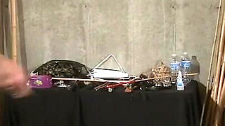 Hogtied Asian mature gets tits and pussy punished hard