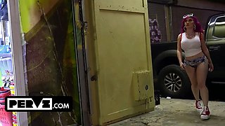 Fat Lily Lou caught stealing gets punished by 2 bodega clerks
