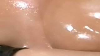 Anal on the Red Couch - Oiled Big Tits Brunette in Fishnets and Latex Boots