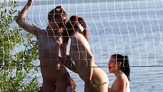Mature brunette lesbian licks a pussy outdoors