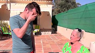 Horny Stud Fucks Mature Granny By The Pool