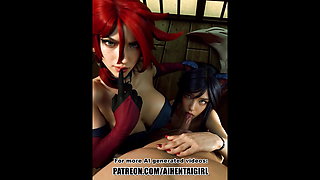 League of Legends Miss Fortune and Ahri cosplay Uncensored Hentai AI generated