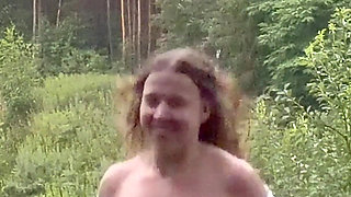 Teen Shows Tits and Asshole During a Storm in the Forest