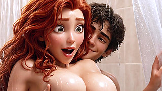 Redhead stepmom came into the shower while I was washing