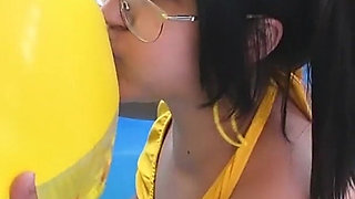 Play and Tease Yellow Beachball at Pool Party - Bunny Looner