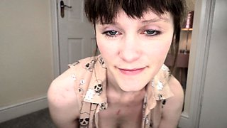 Amateur young brunette enjoys dildo on solo masturbation