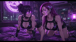 Cyberpunk Fun Girls in Their Room, Ai Animation