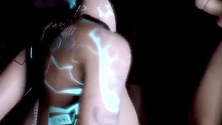 Blue Robot Girl Gets Fucked Hard in a Bus Threesome