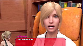 Busty blonde and brunette in a steamy adult visual novel