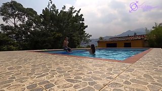 Hot Latina Teen Gives Blowjob in Pool with Big Cock Friend