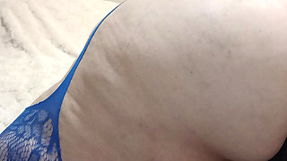 Big Booty BBW Plays With New Glass Toy In Blue Schoolgirl Lingerie